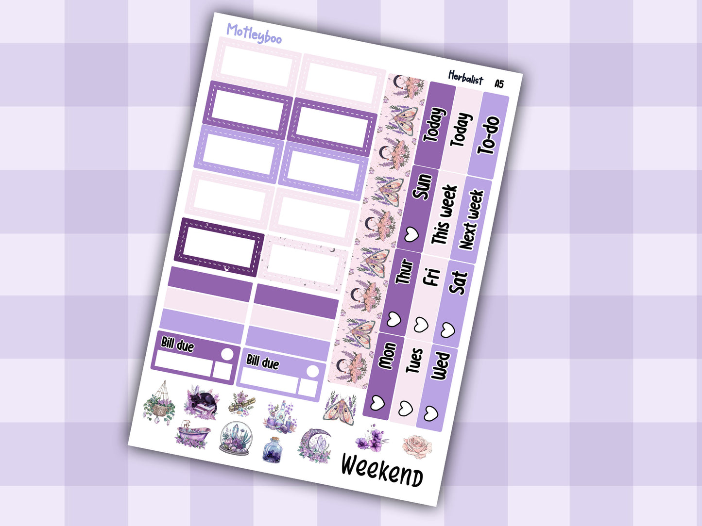 A5 Celestial Hobonichi cousin planner sticker kit, Herbalist