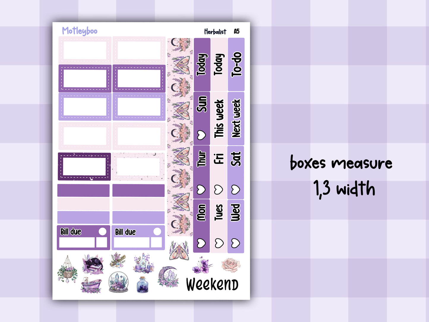 A5 Celestial Hobonichi cousin planner sticker kit, Herbalist