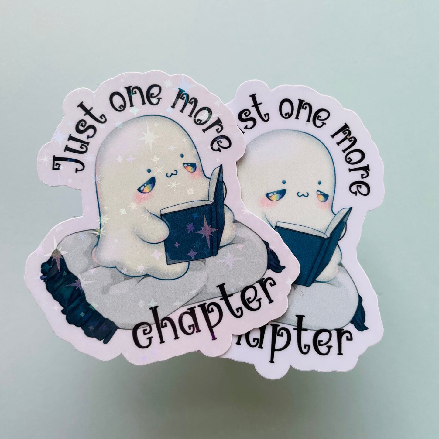 Just one more chapter sticker, gifts for book lovers, ghost sticker, die cut sticker, laminate sticker, laptop sticker, vinyl sticker