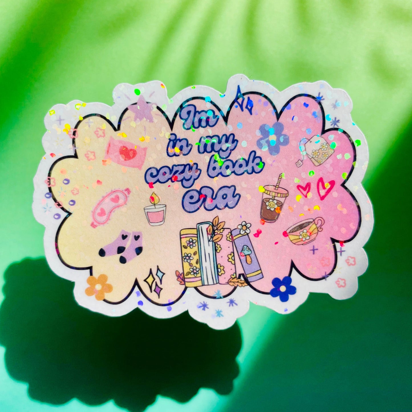 In my cozy book era sticker, gifts for book lovers, cute sticker, die cut sticker, laminate sticker, laptop sticker, vinyl sticker, glitter