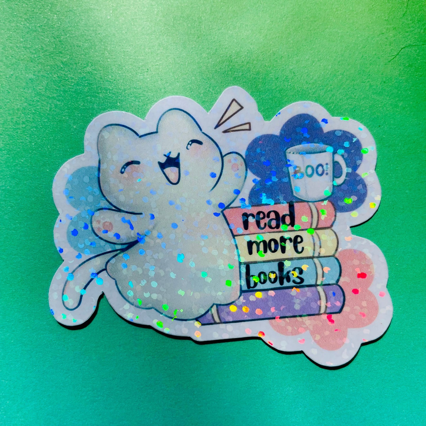 Read more books sticker, gifts for book lovers, ghost sticker, die cut sticker, laminate sticker, laptop sticker, vinyl sticker