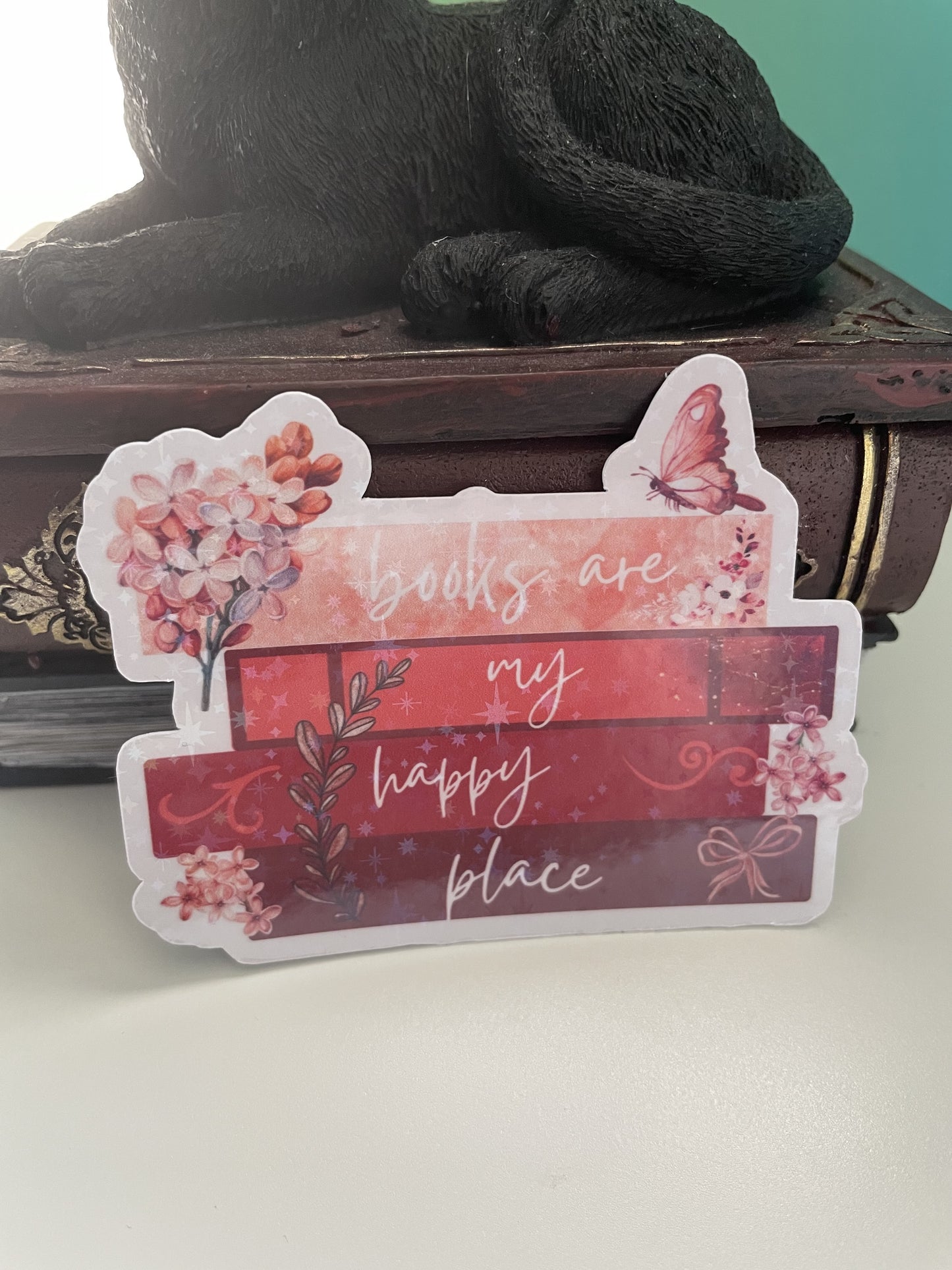 Books are my happy place sticker, gifts for book lovers, red sticker, die cut sticker, laminated, laptop sticker, vinyl sticker, bookish