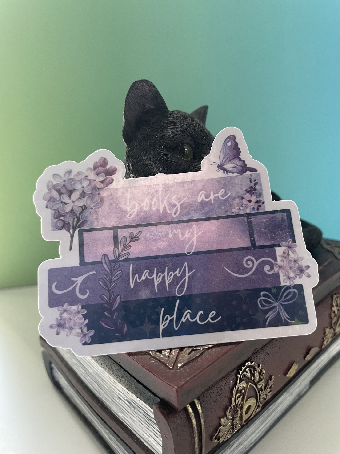 Books are my happy place sticker, gifts for book lovers, purple sticker, die cut sticker, laminated, laptop sticker, vinyl sticker, bookish