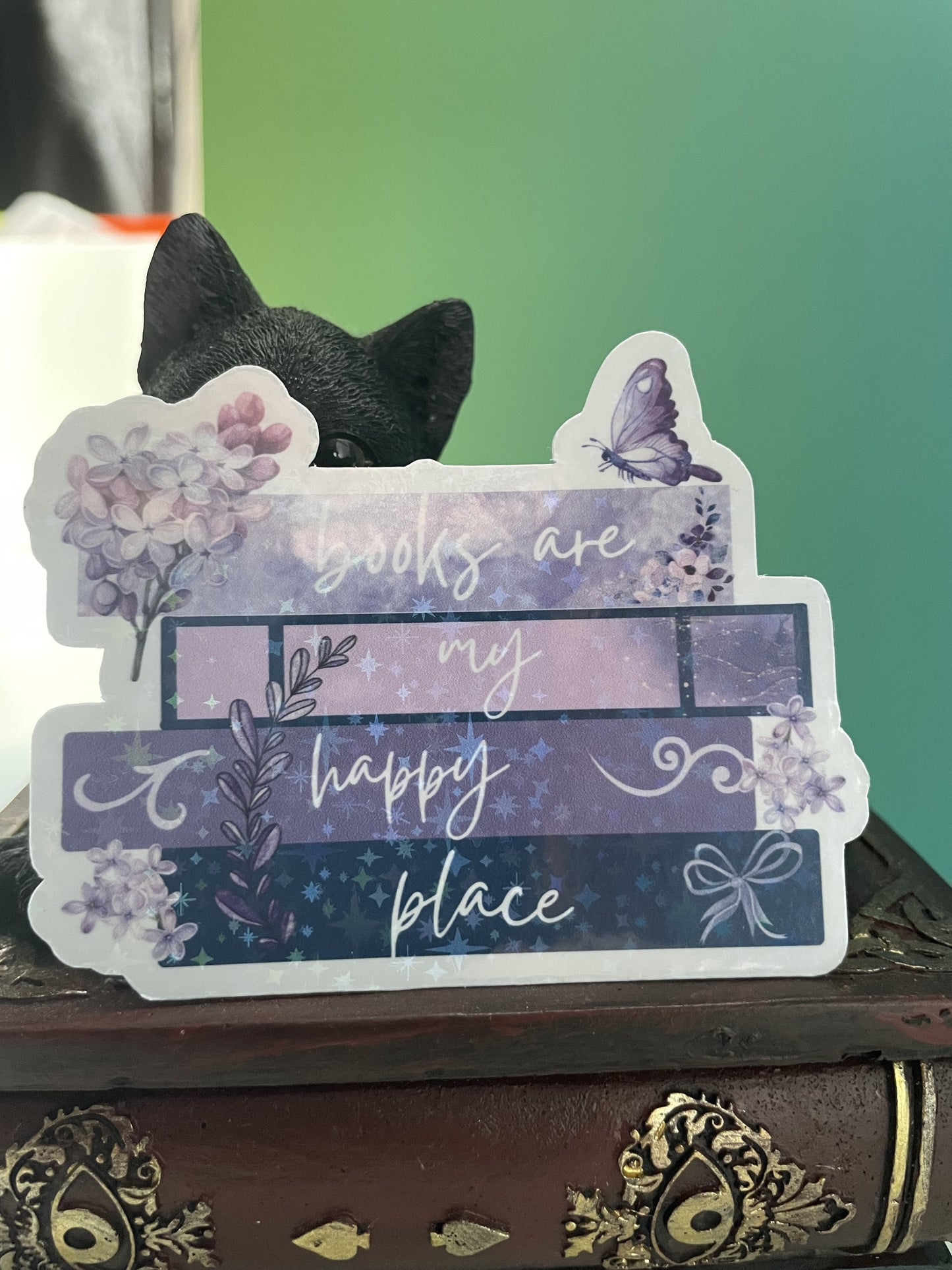 Books are my happy place sticker, gifts for book lovers, purple sticker, die cut sticker, laminated, laptop sticker, vinyl sticker, bookish