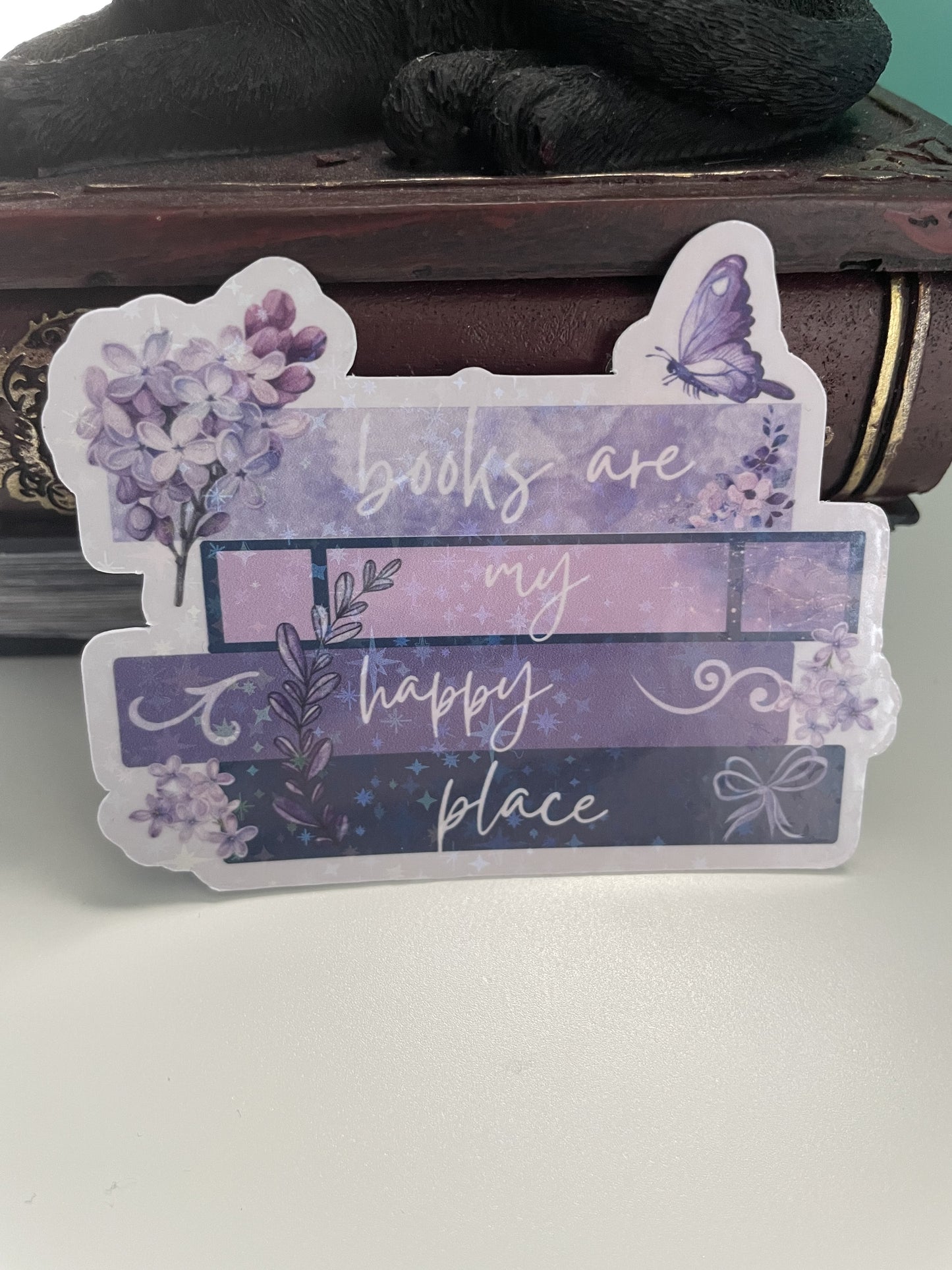 Books are my happy place sticker, gifts for book lovers, purple sticker, die cut sticker, laminated, laptop sticker, vinyl sticker, bookish
