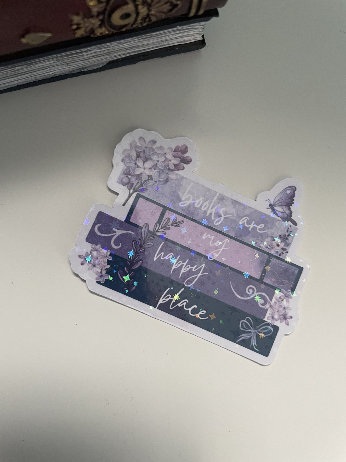 Books are my happy place sticker, gifts for book lovers, purple sticker, die cut sticker, laminated, laptop sticker, vinyl sticker, bookish