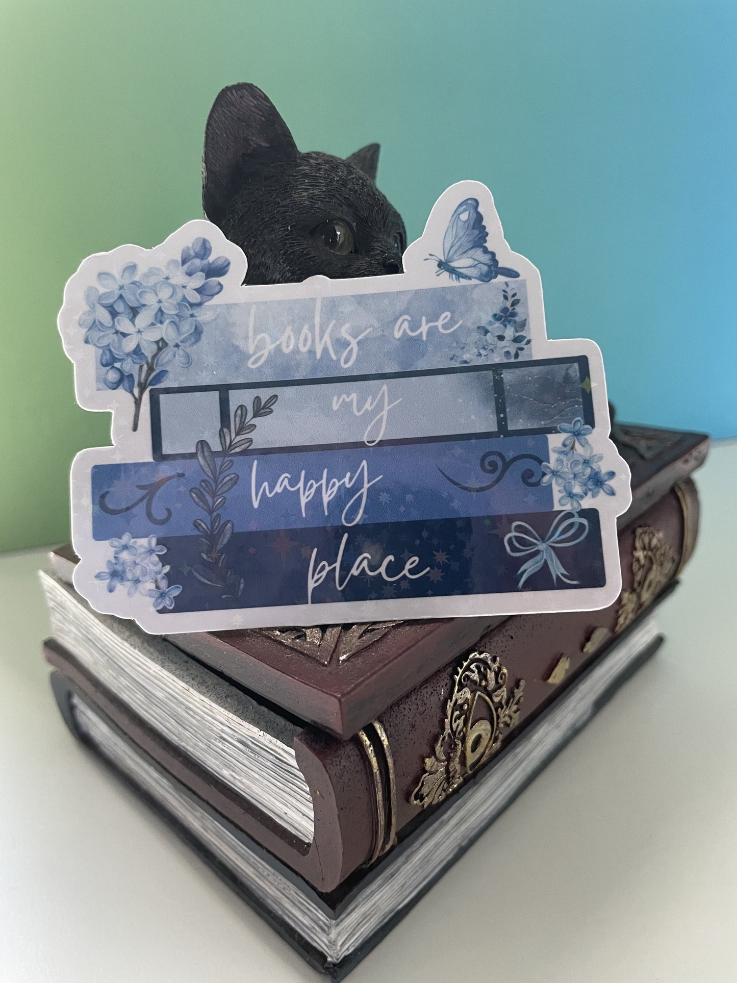 Books are my happy place sticker, gifts for book lovers, blue sticker, die cut sticker, laminated, laptop sticker, vinyl sticker, bookish