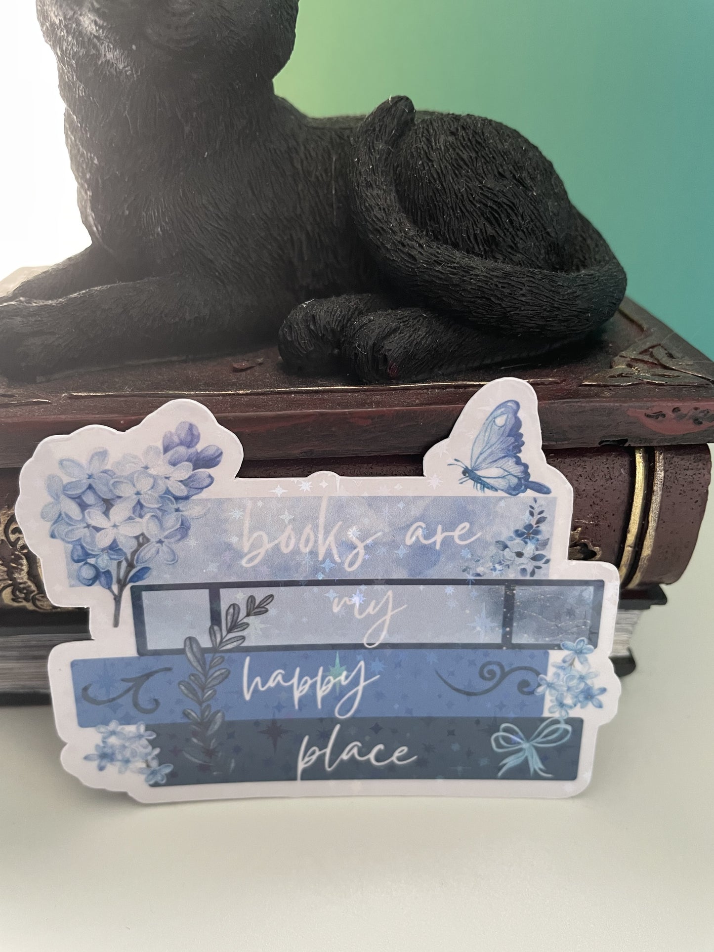 Books are my happy place sticker, gifts for book lovers, blue sticker, die cut sticker, laminated, laptop sticker, vinyl sticker, bookish