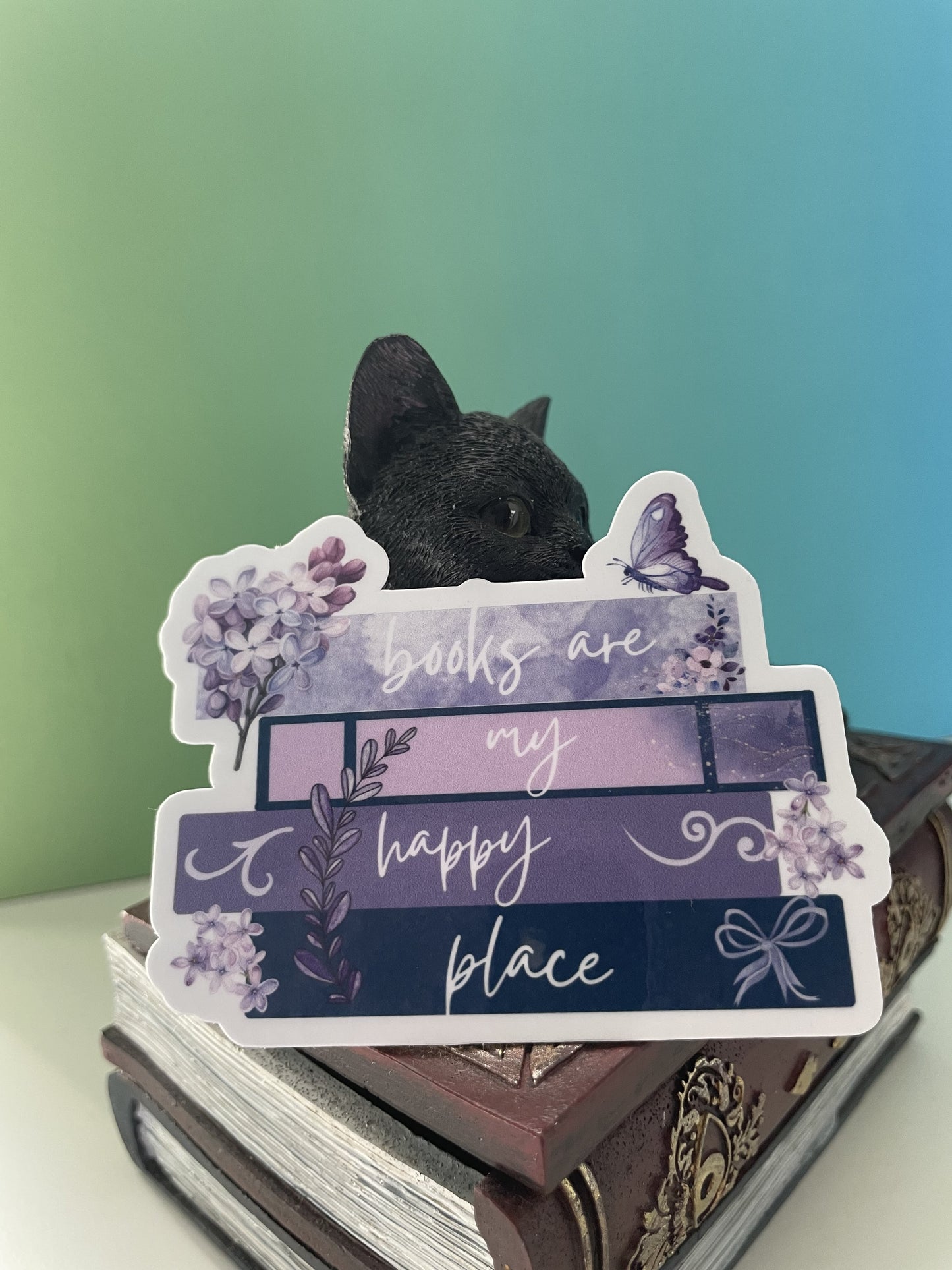 Books are my happy place sticker, gifts for book lovers, purple sticker, die cut sticker, laminated, laptop sticker, vinyl sticker, bookish
