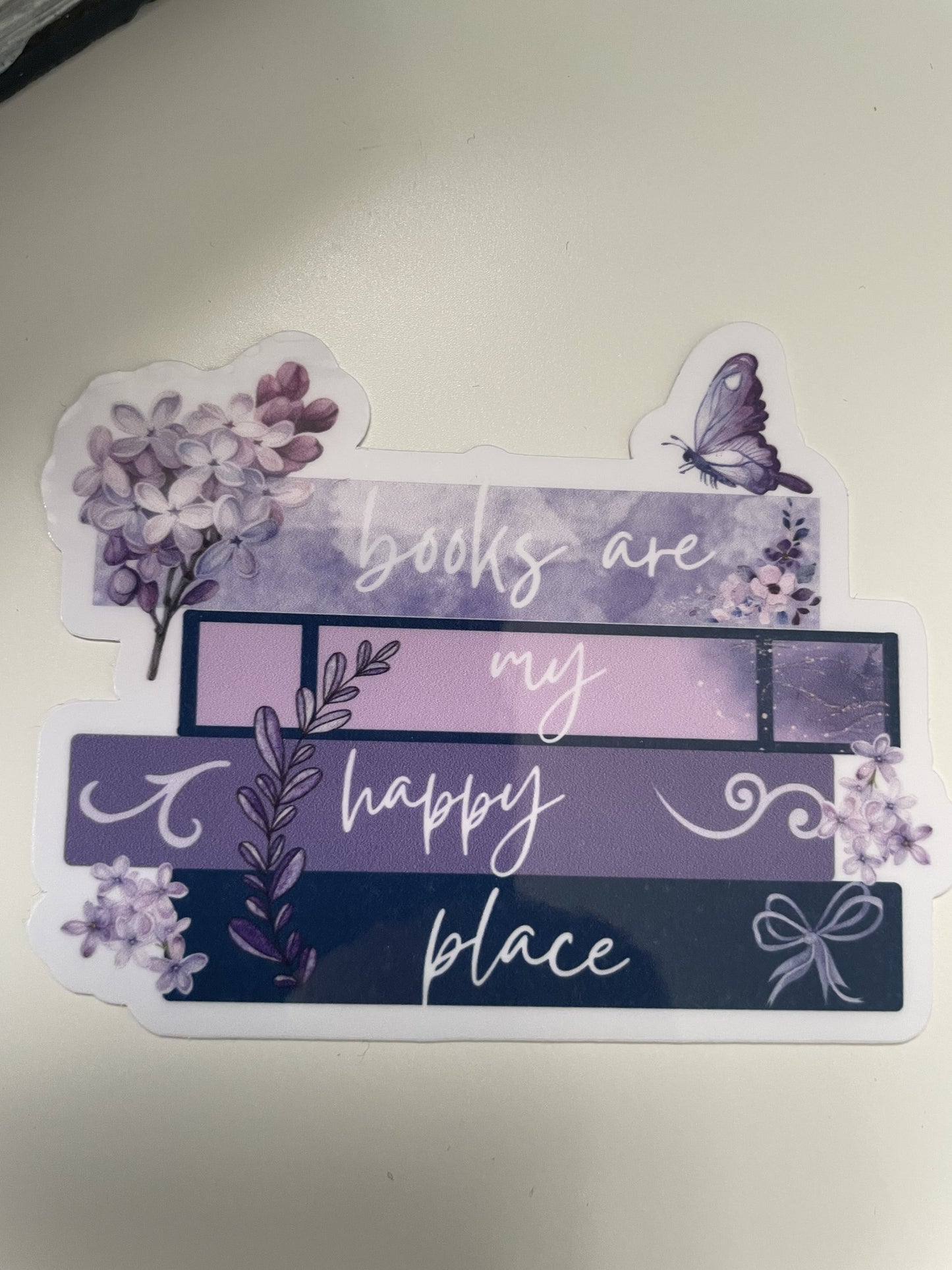 Books are my happy place sticker, gifts for book lovers, purple sticker, die cut sticker, laminated, laptop sticker, vinyl sticker, bookish