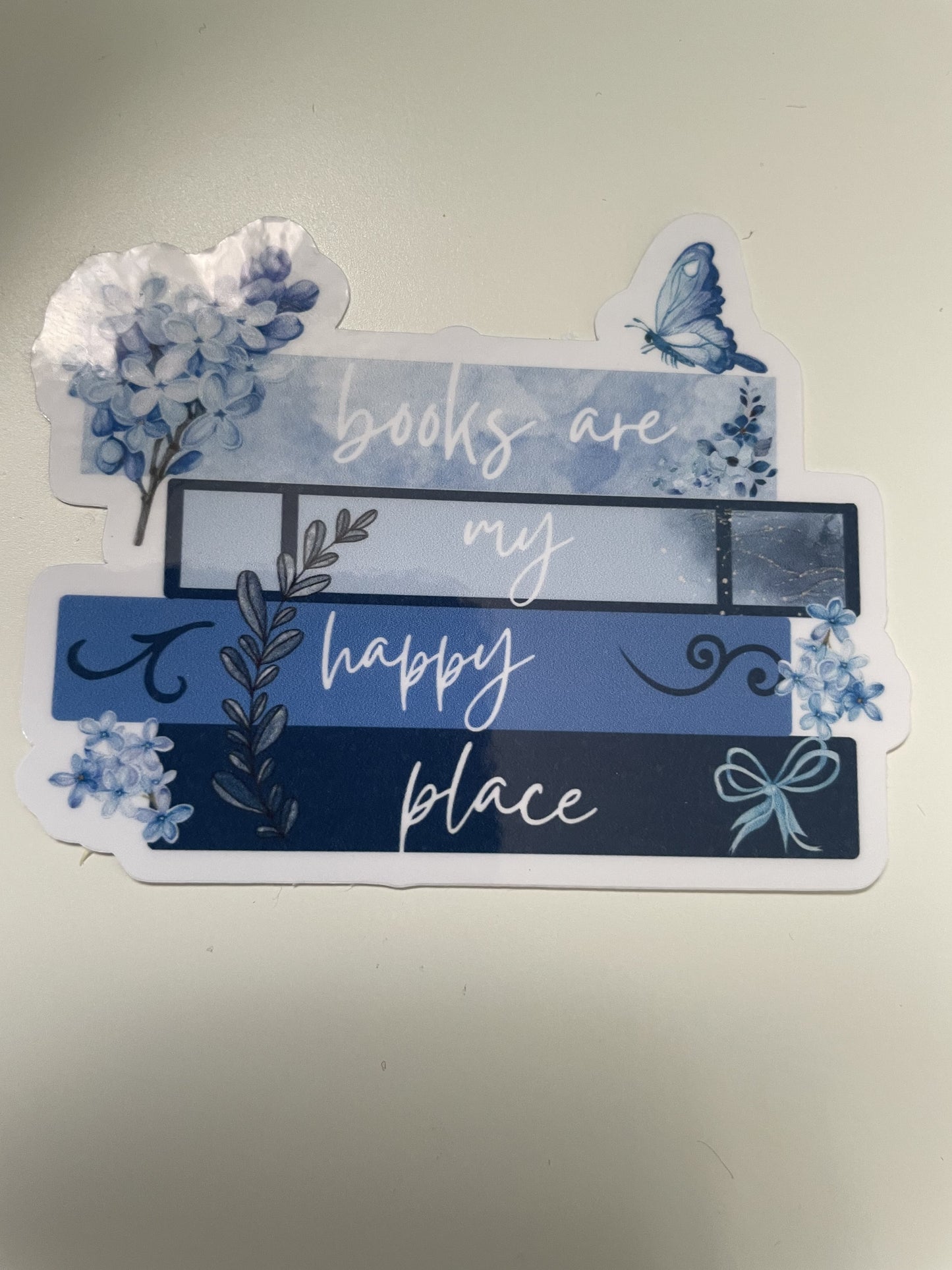 Books are my happy place sticker, gifts for book lovers, blue sticker, die cut sticker, laminated, laptop sticker, vinyl sticker, bookish