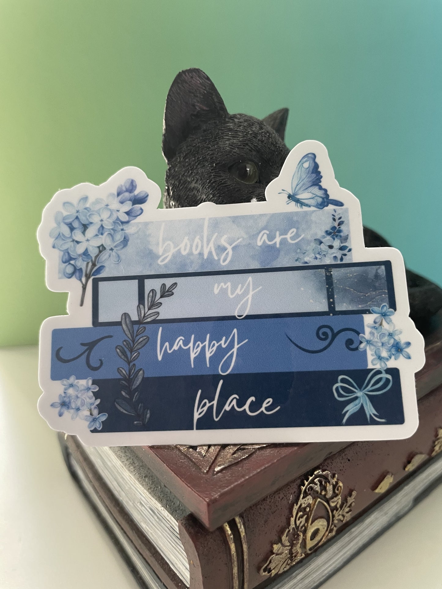 Books are my happy place sticker, gifts for book lovers, blue sticker, die cut sticker, laminated, laptop sticker, vinyl sticker, bookish