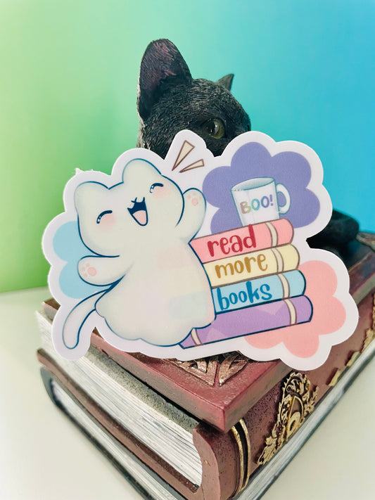 Read more books sticker, gifts for book lovers, ghost sticker, die cut sticker, laminate sticker, laptop sticker, vinyl sticker