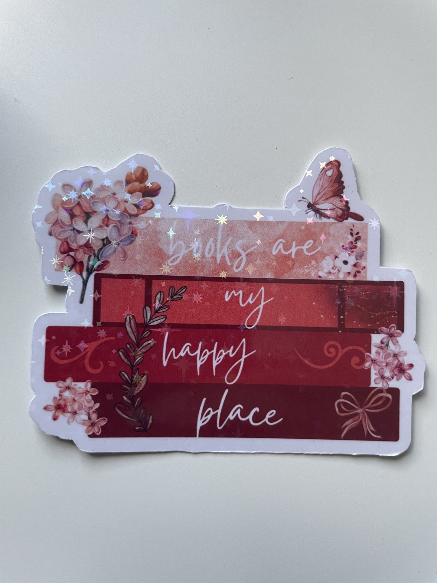 Books are my happy place sticker, gifts for book lovers, red sticker, die cut sticker, laminated, laptop sticker, vinyl sticker, bookish