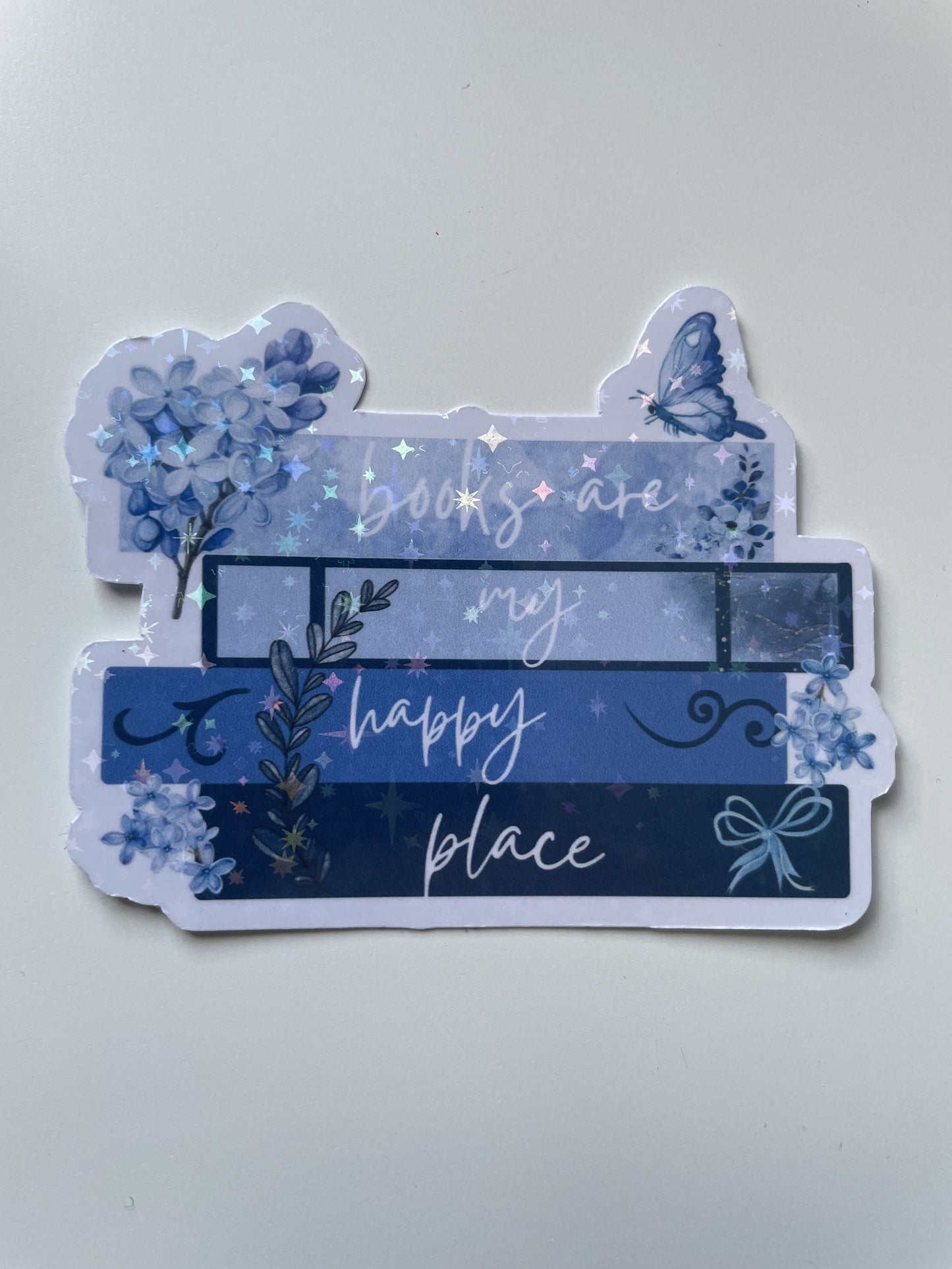 Books are my happy place sticker, gifts for book lovers, blue sticker, die cut sticker, laminated, laptop sticker, vinyl sticker, bookish