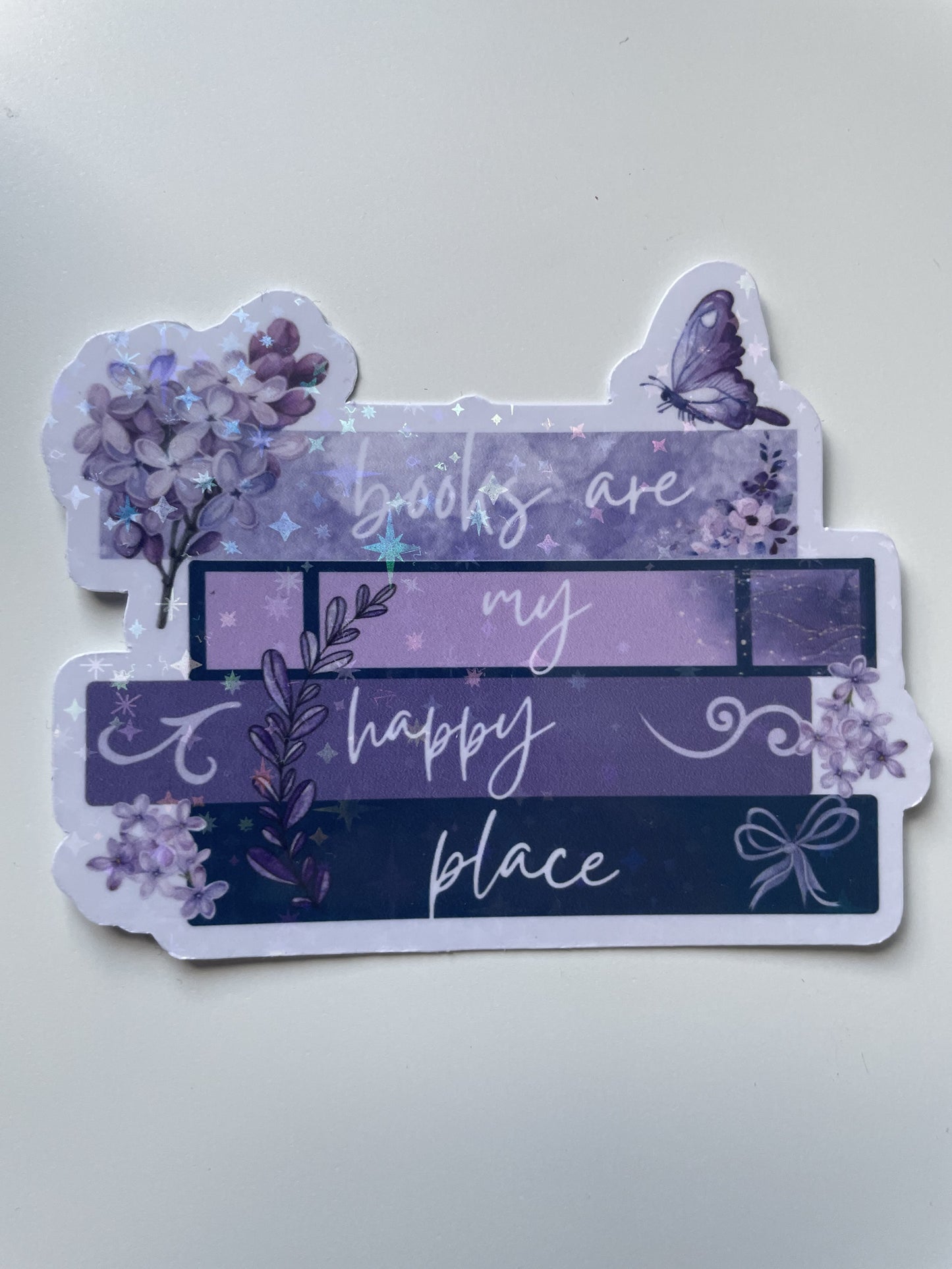 Books are my happy place sticker, gifts for book lovers, purple sticker, die cut sticker, laminated, laptop sticker, vinyl sticker, bookish