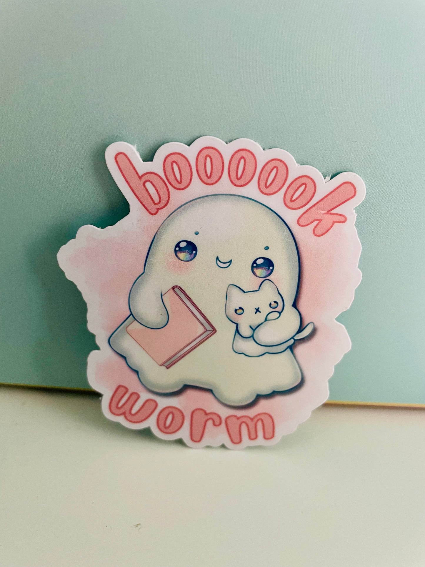 Bookworm sticker, gifts for book lovers, ghost sticker, die cut sticker, laminate sticker, laptop sticker, vinyl sticker