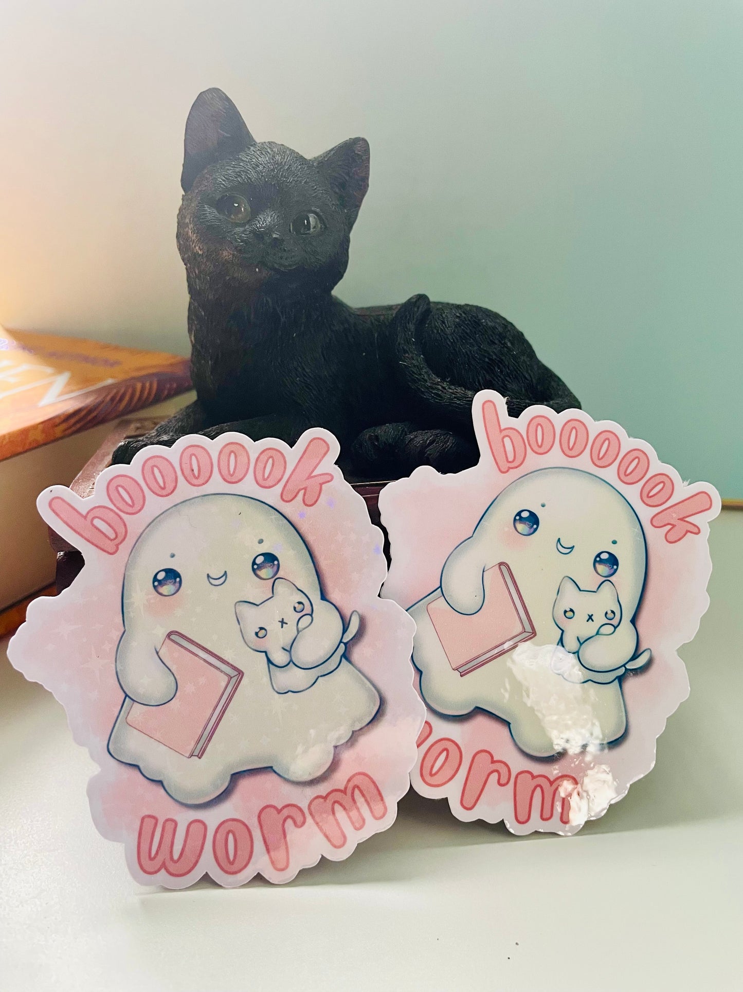 Bookworm sticker, gifts for book lovers, ghost sticker, die cut sticker, laminate sticker, laptop sticker, vinyl sticker