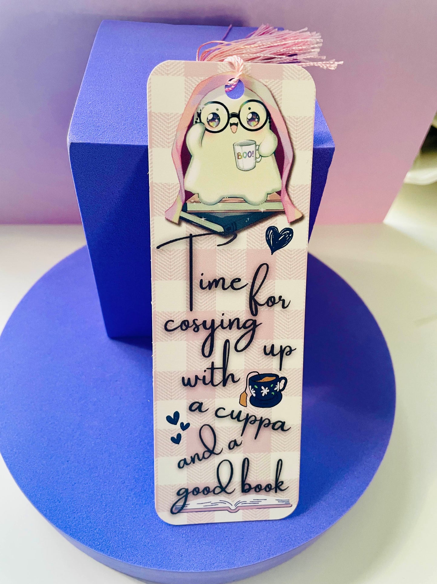 Time for cosying up with a cuppa and a good book bookmark, gifts for book lovers, ghost bookmark, cute bookmark