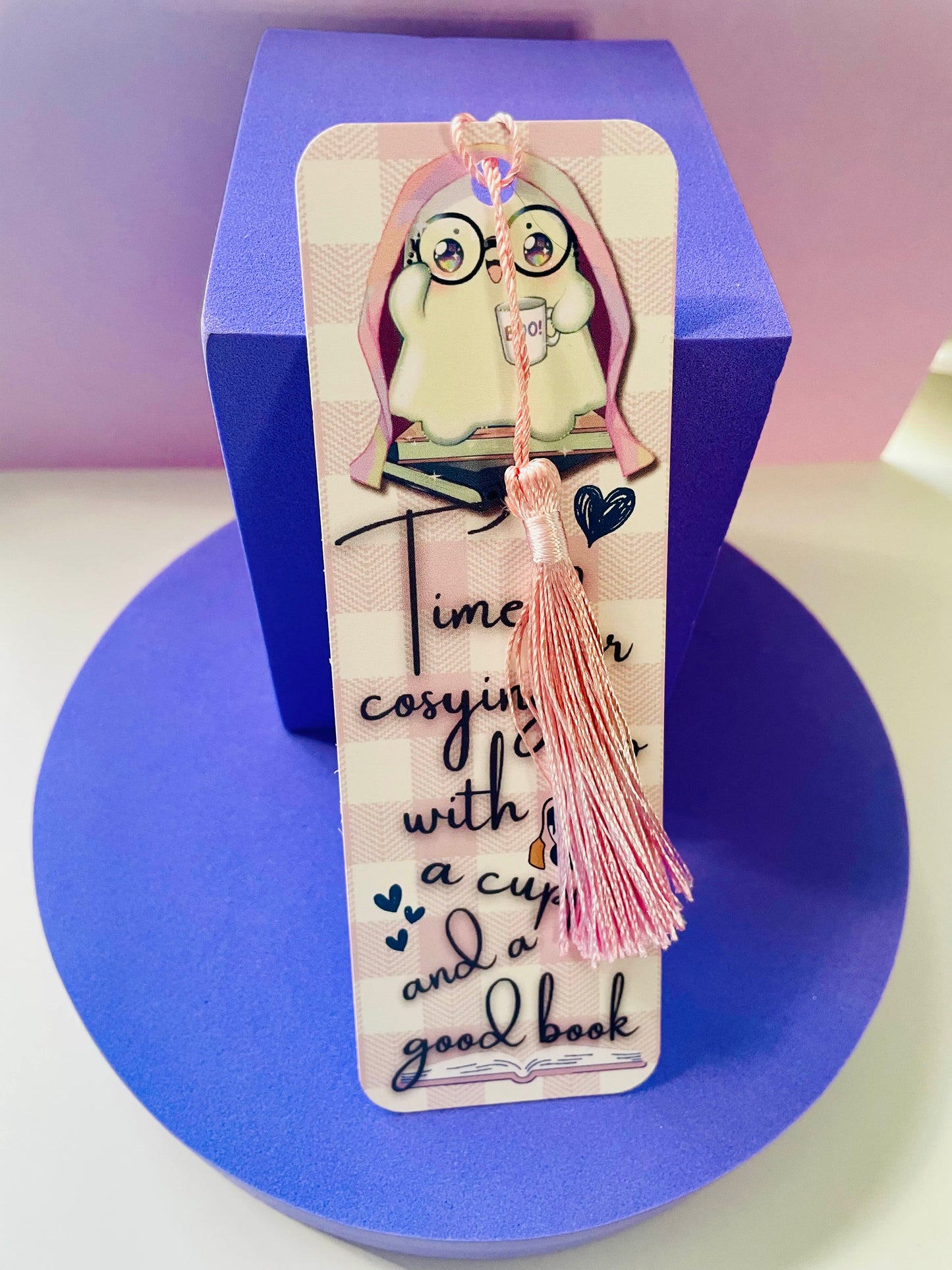 Time for cosying up with a cuppa and a good book bookmark, gifts for book lovers, ghost bookmark, cute bookmark