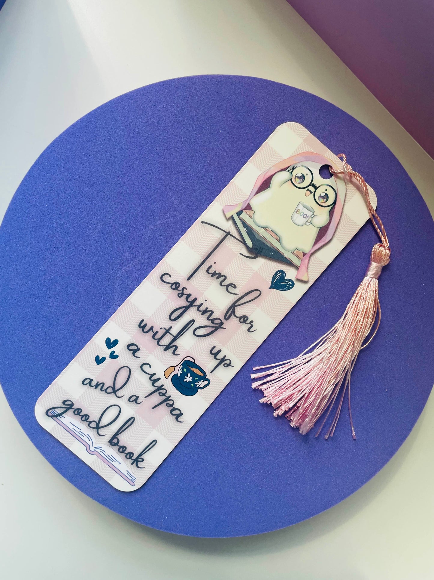Time for cosying up with a cuppa and a good book bookmark, gifts for book lovers, ghost bookmark, cute bookmark