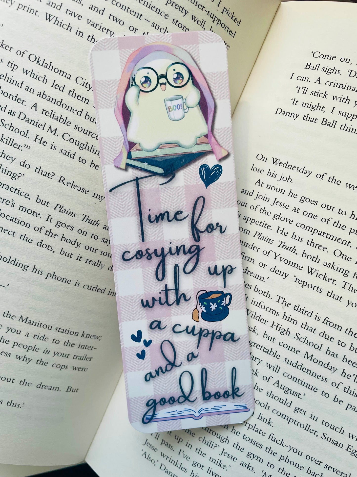 Time for cosying up with a cuppa and a good book bookmark, gifts for book lovers, ghost bookmark, cute bookmark