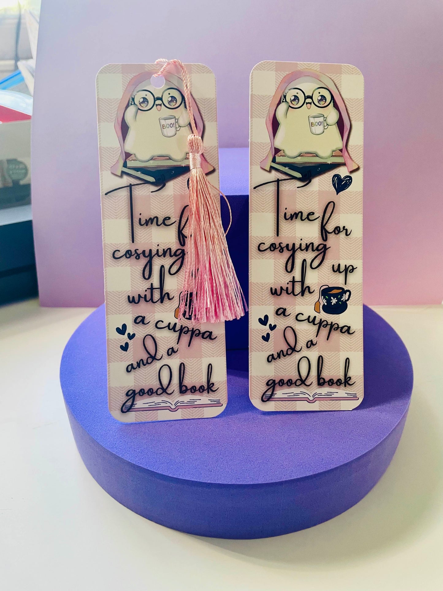 Time for cosying up with a cuppa and a good book bookmark, gifts for book lovers, ghost bookmark, cute bookmark