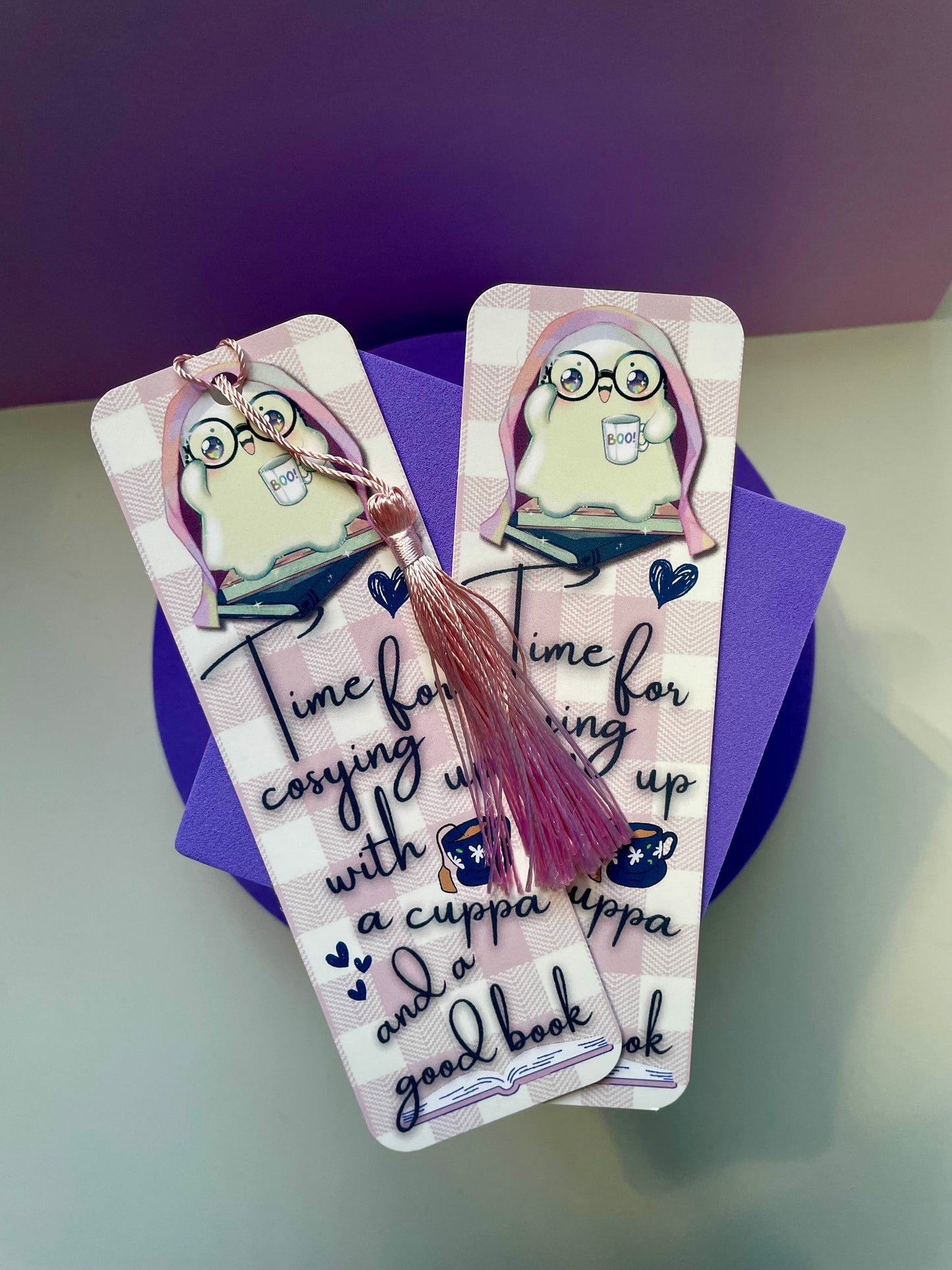 Time for cosying up with a cuppa and a good book bookmark, gifts for book lovers, ghost bookmark, cute bookmark