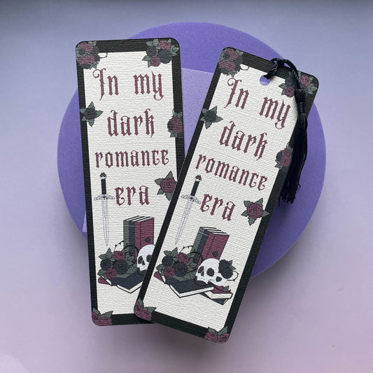 In my dark romance era bookmark, bookmarks for book nerds, gothic romance, skulls & books, bookish, book lovers, in my dark romance era