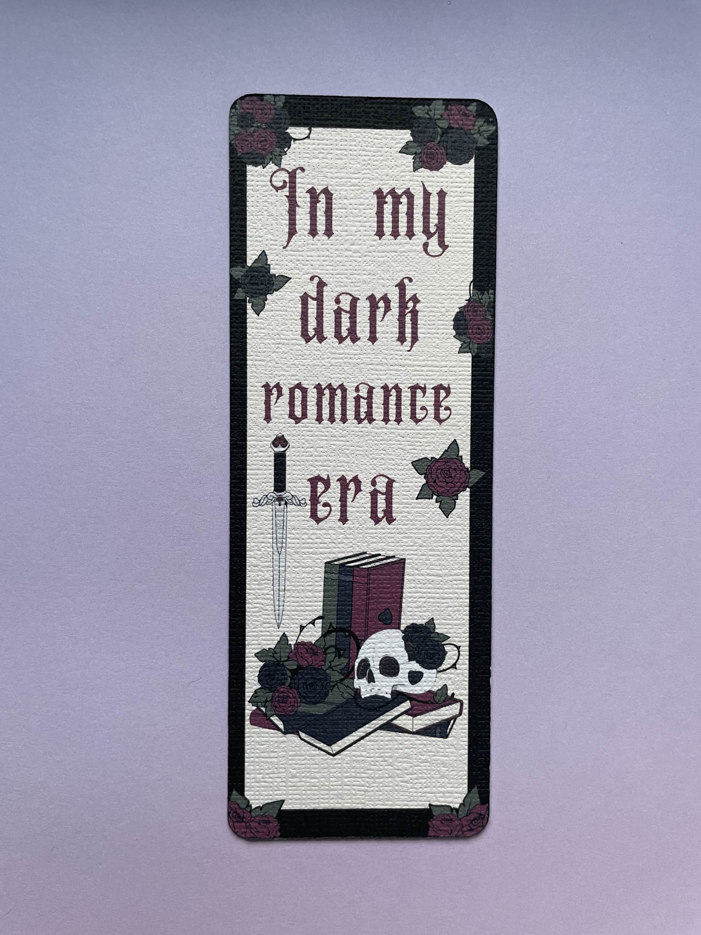 In my dark romance era bookmark, bookmarks for book nerds, gothic romance, skulls & books, bookish, book lovers, in my dark romance era
