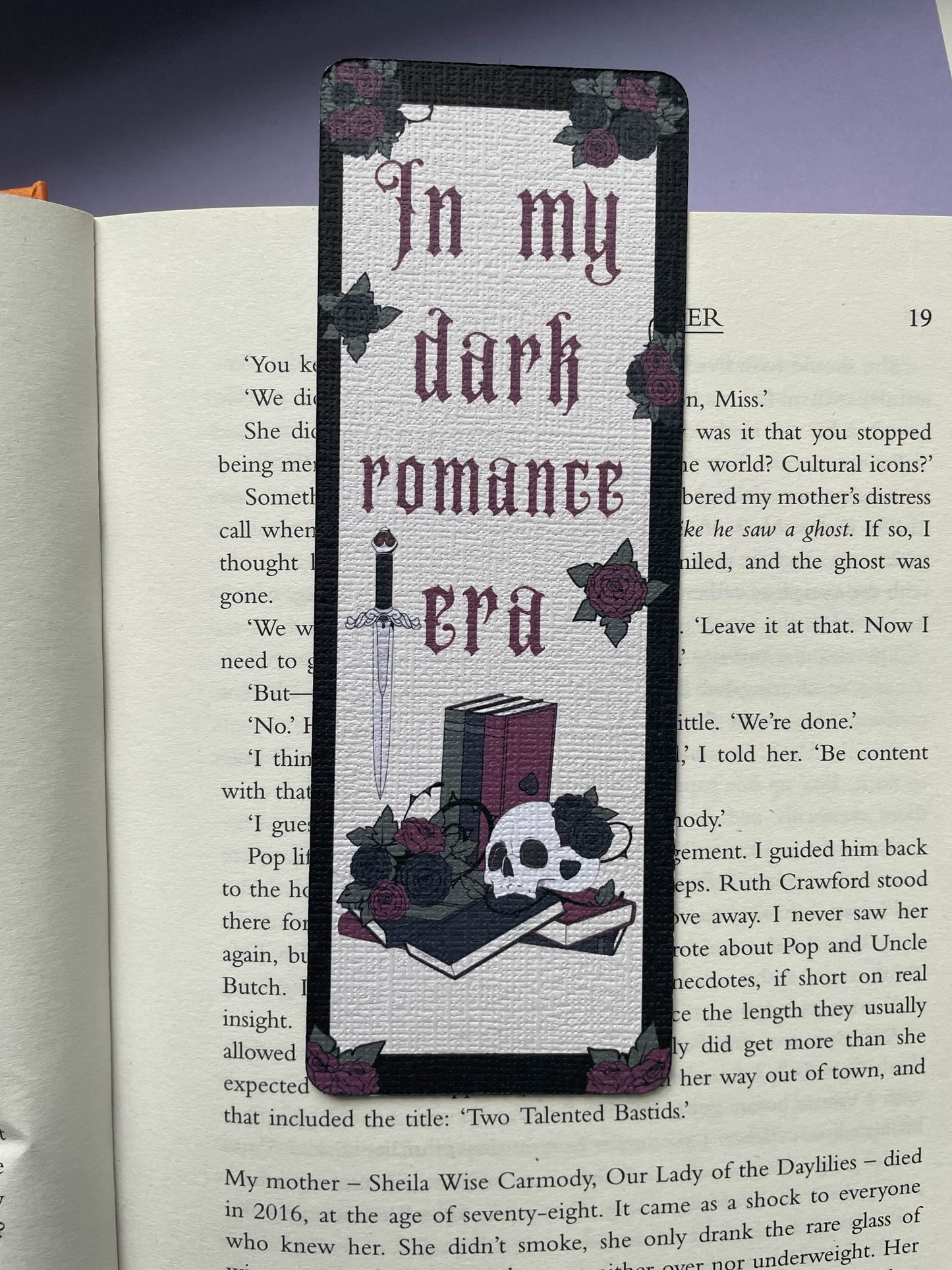 In my dark romance era bookmark, bookmarks for book nerds, gothic romance, skulls & books, bookish, book lovers, in my dark romance era