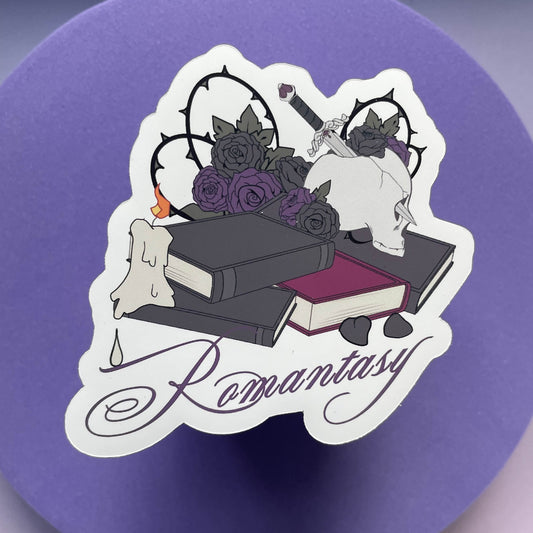 Romantasy die cut sticker, dark romance, gothic romance, gifts for, book nerds, book lovers, bookish, vinyl sticker, book club, dark romance