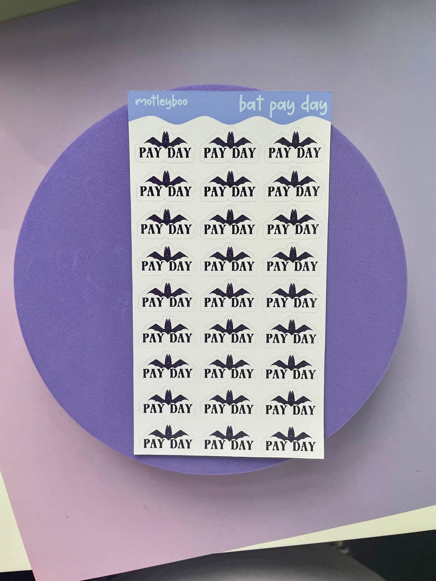 functional words sticker sheet, stickers, goth stickers, halloween stickers, original art stickers, cute and fun stickers, bat stickers