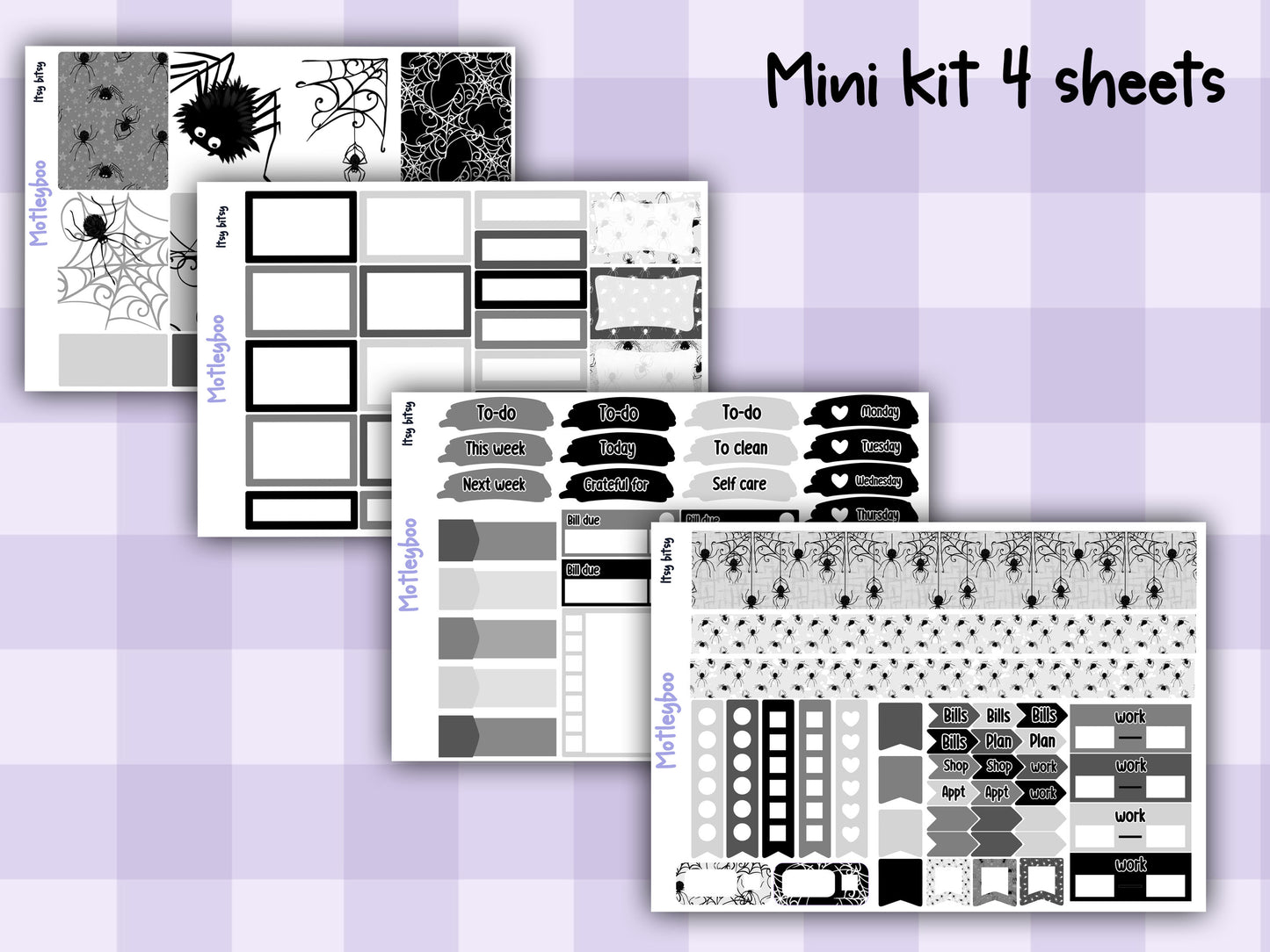 Vertical Planner Sticker Kit, Gothic Themed Planner Supplies, Itsy bitsy