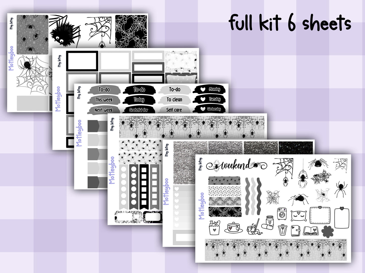Vertical Planner Sticker Kit, Gothic Themed Planner Supplies, Itsy bitsy