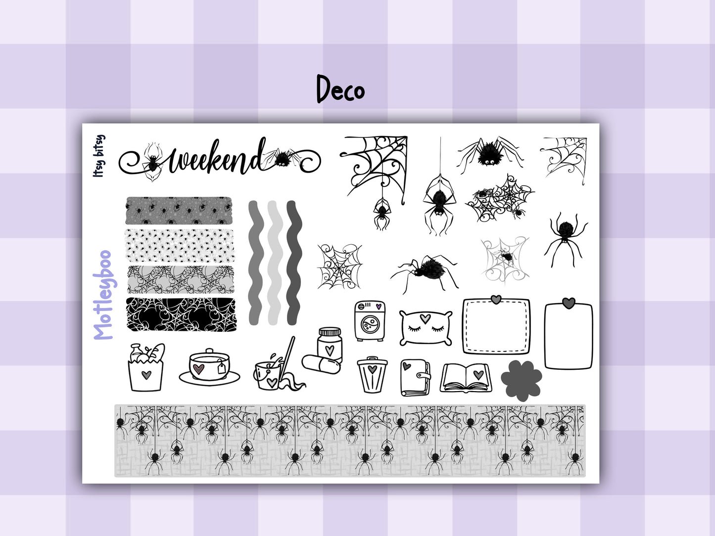 Vertical Planner Sticker Kit, Gothic Themed Planner Supplies, Itsy bitsy