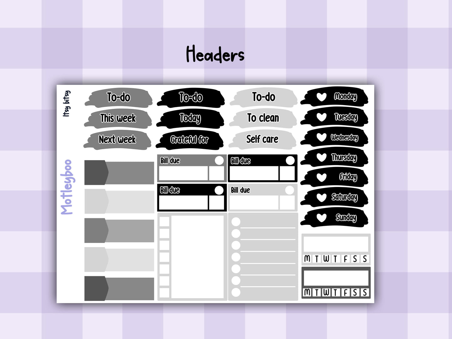 Vertical Planner Sticker Kit, Gothic Themed Planner Supplies, Itsy bitsy