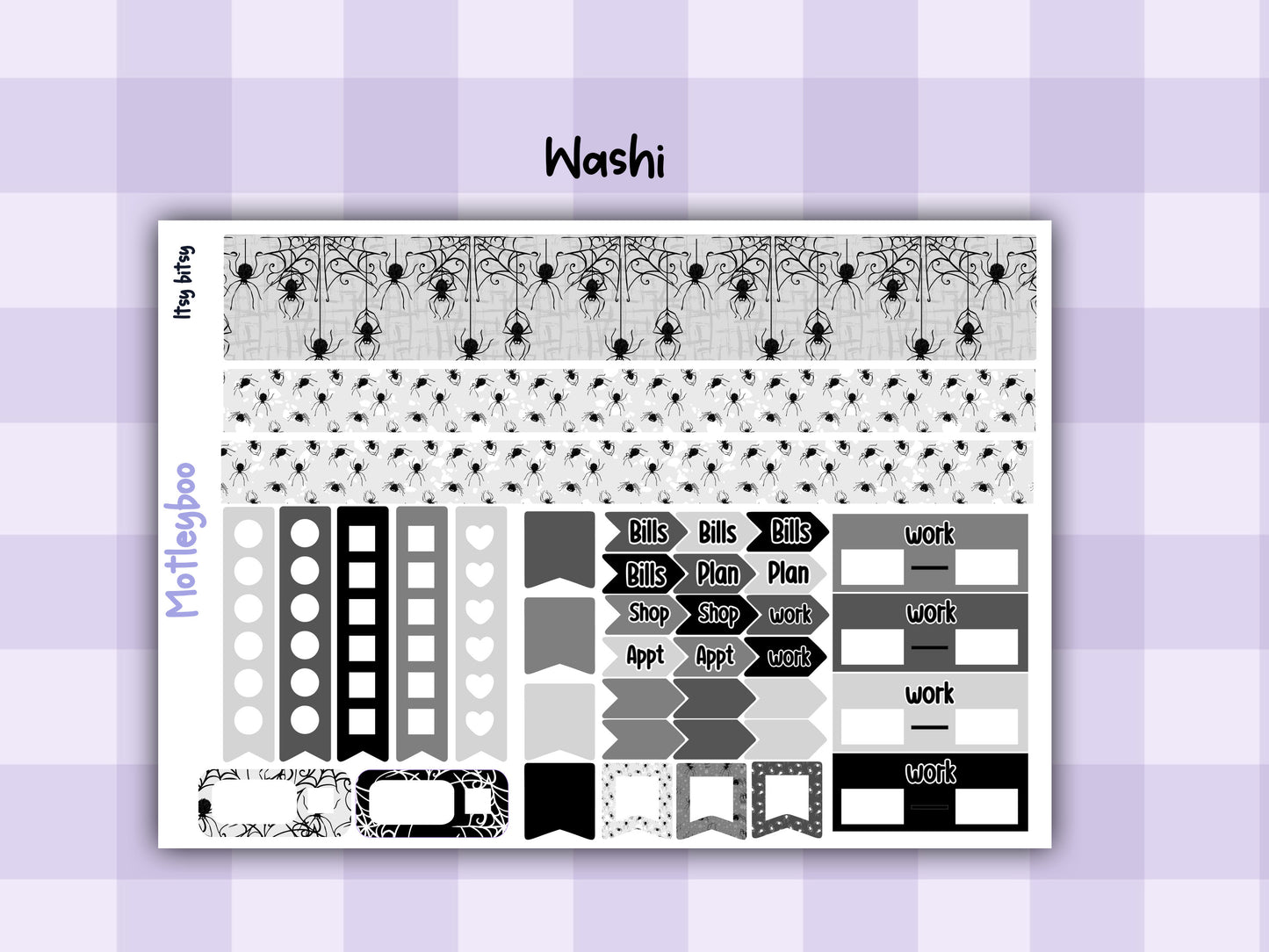 Vertical Planner Sticker Kit, Gothic Themed Planner Supplies, Itsy bitsy
