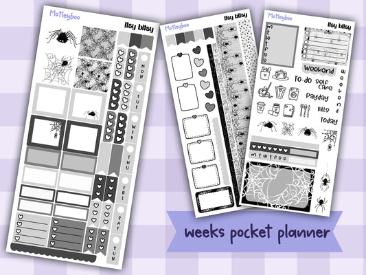 Hobonichi weeks, sticker kit, hobonichi planner, spider stickers, hobonichi functional sticker, small planner stickers, goth planner, itsy bitsy