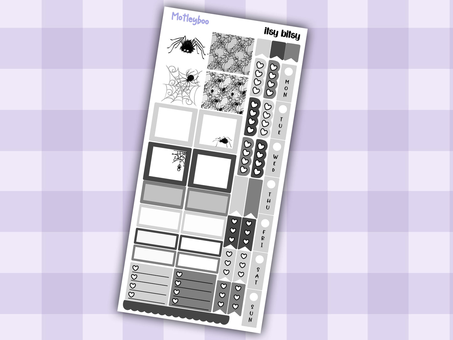 Hobonichi weeks, sticker kit, hobonichi planner, spider stickers, hobonichi functional sticker, small planner stickers, goth planner, itsy bitsy