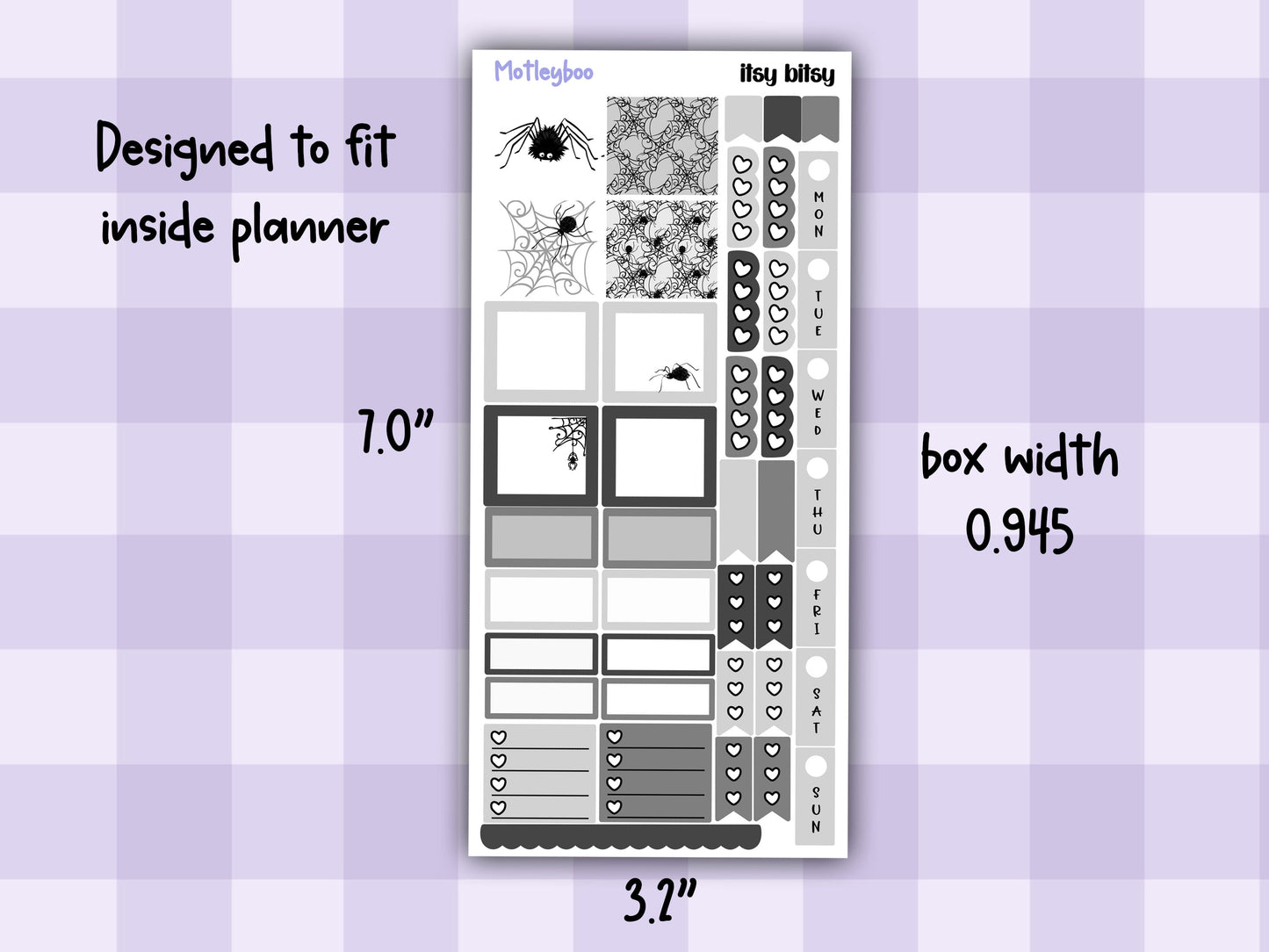Hobonichi weeks, sticker kit, hobonichi planner, spider stickers, hobonichi functional sticker, small planner stickers, goth planner, itsy bitsy