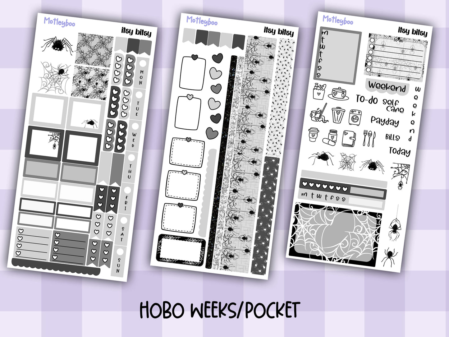 Hobonichi weeks, sticker kit, hobonichi planner, spider stickers, hobonichi functional sticker, small planner stickers, goth planner, itsy bitsy