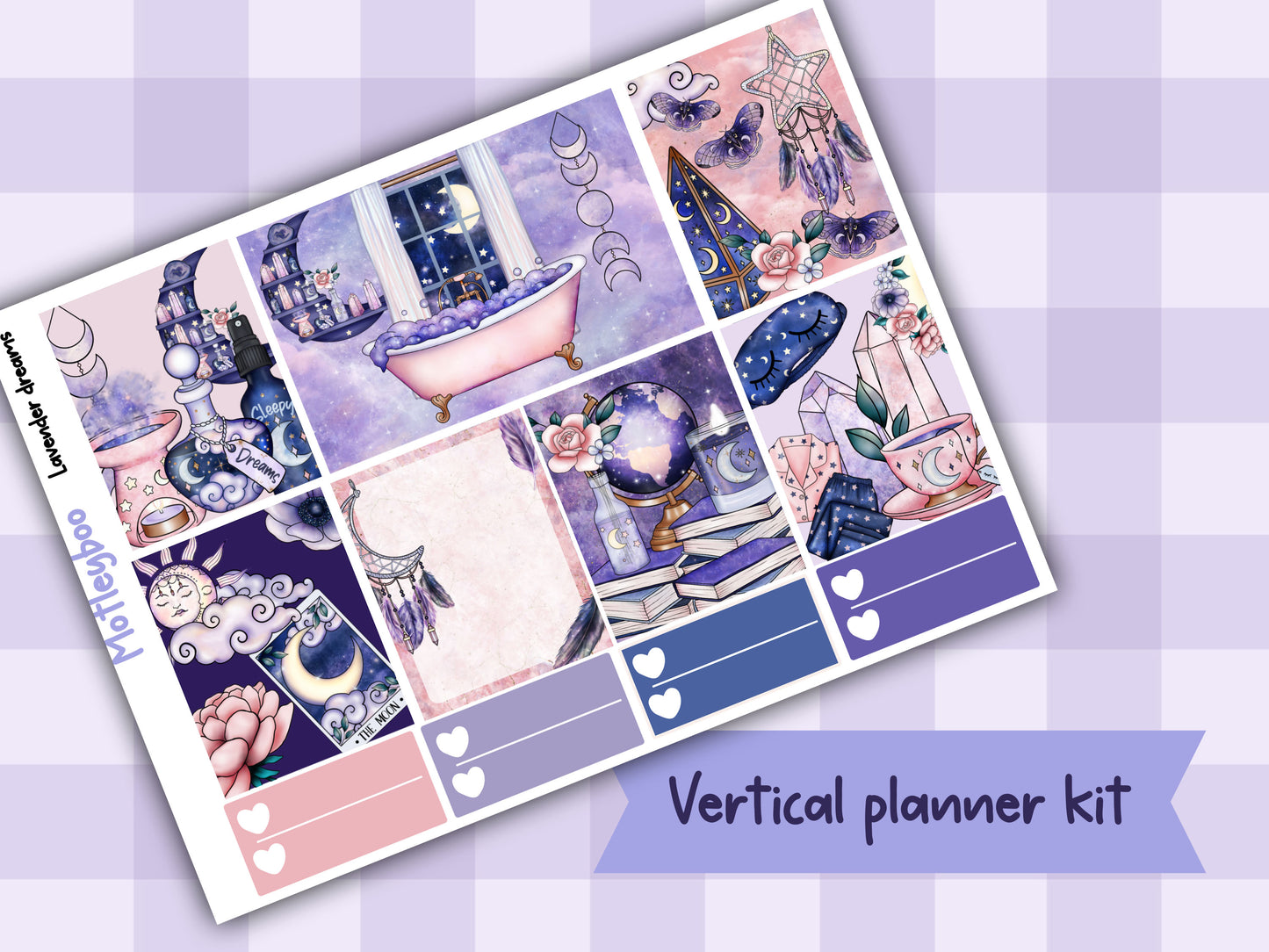 Weekly Planner Sticker Kit, Spooky witchy Vertical Planning Stickers, Lavender dreams