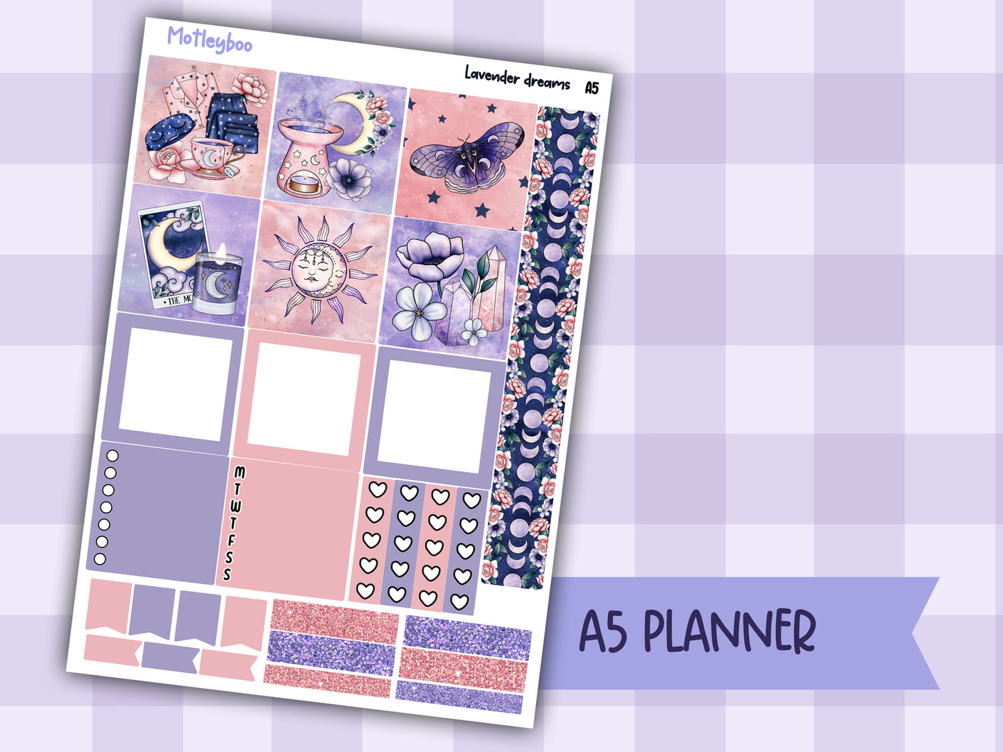 Hobonichi cousin, weekly planner sticker kit, Lavender dreams