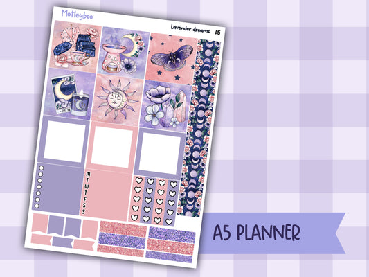 Hobonichi cousin, weekly planner sticker kit, Lavender dreams