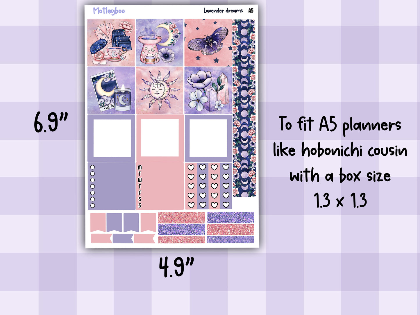 Hobonichi cousin, weekly planner sticker kit, Lavender dreams