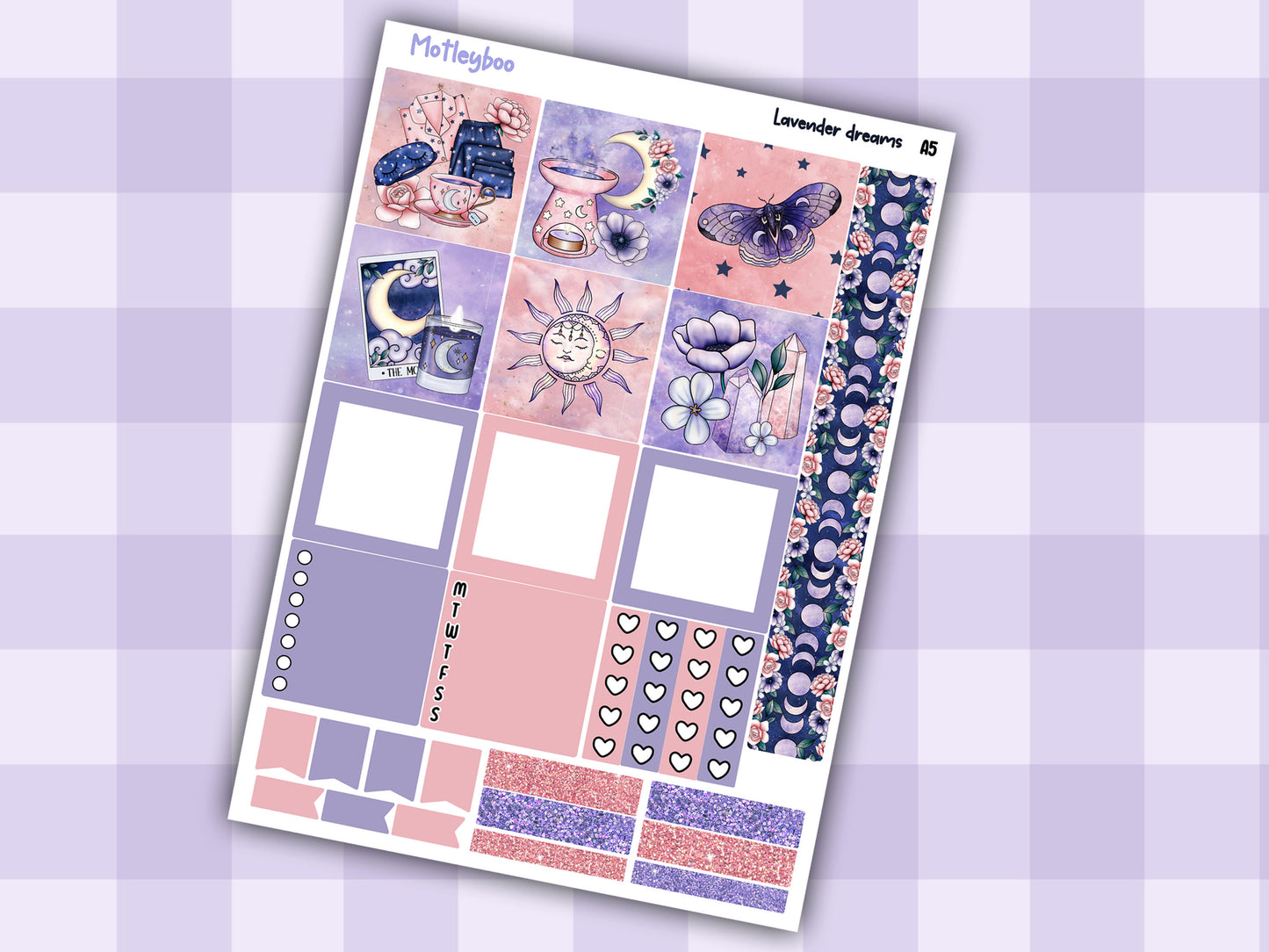 Hobonichi cousin, weekly planner sticker kit, Lavender dreams
