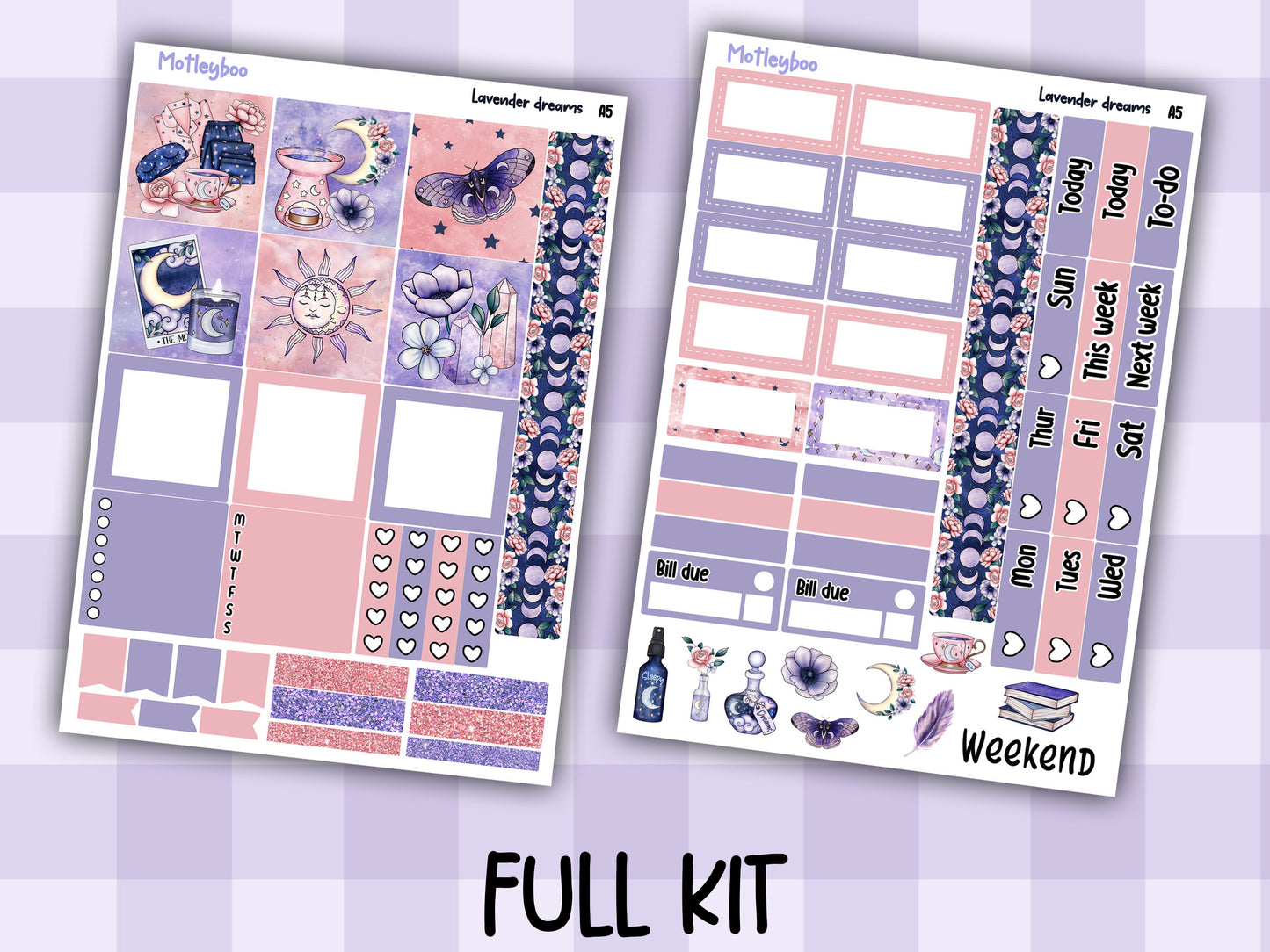 Hobonichi cousin, weekly planner sticker kit, Lavender dreams