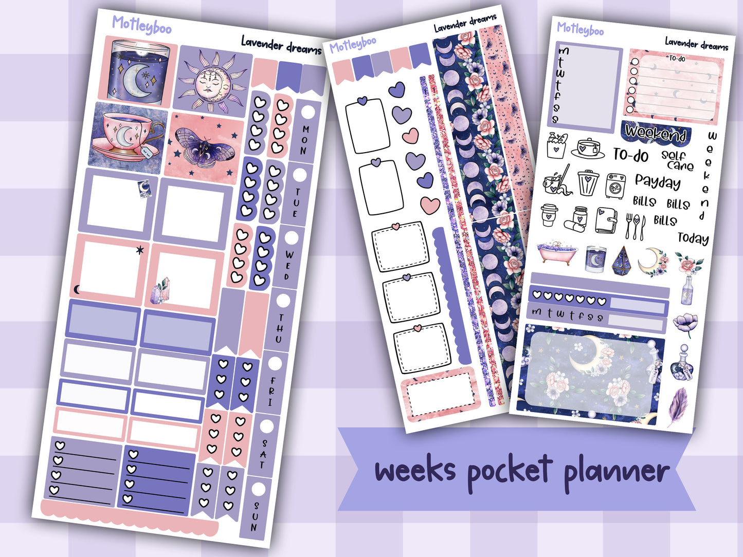 Hobonichi weekly planner kit, planner kit, cute stickers, celestial stickers, mystic, witchcraft stickers, sweet dream stickers, mystical