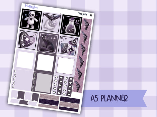 Lilac Goth Weekly Sticker Kit, A5 Hobonichi Cousin Planner Stickers